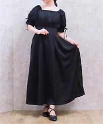 レース袖スクエアネックワンピース【2点10%OFF対象商品】(黒-F)