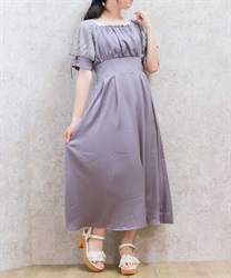 レース袖スクエアネックワンピース【2点10%OFF対象商品】(ラベンダー-F)