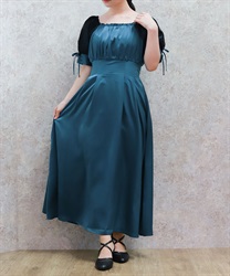 レース袖スクエアネックワンピース【2点10%OFF対象商品】(ブルーグリーン-F)