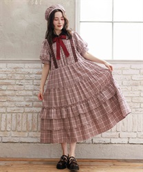 丸襟チェックワンピース【予約】(ピンク-F)