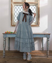 丸襟チェックワンピース【予約】(ミント-F)