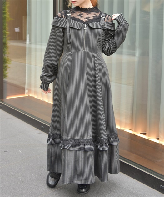 オフショル風ワンピース(黒-F)