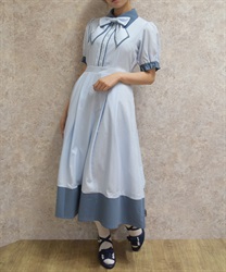 ストライプ切替シャツワンピース(サックス-F)