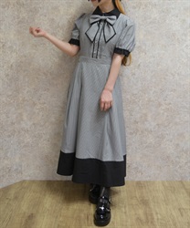 ストライプ切替シャツワンピース(黒-F)