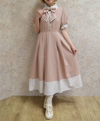 ストライプ切替シャツワンピース(ピンク-F)