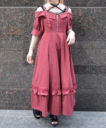 ストライプオフショルワンピース(赤-F)