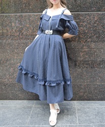 ストライプオフショルワンピース(紺-F)