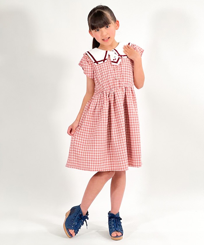kidsチェック柄セーラー肩開きワンピース | kids -outlet- | axes