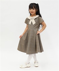 リボンセット丸襟ワンピース(茶-120cm)