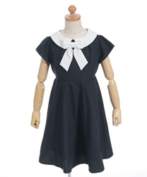 リボンセット丸襟ワンピース(紺-120cm)