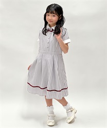 リボン襟チェックワンピース(ラベンダー-120cm)