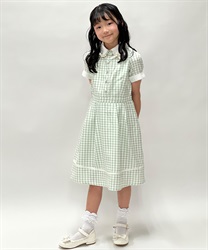 リボン襟チェックワンピース(ミント-120cm)