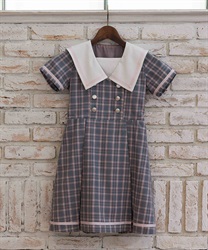 Ｗボタンチェックワンピース【予約】(グレー-M)