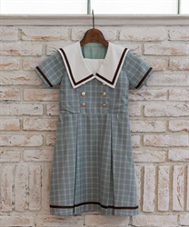 Ｗボタンチェックワンピース【予約】(ミント-M)