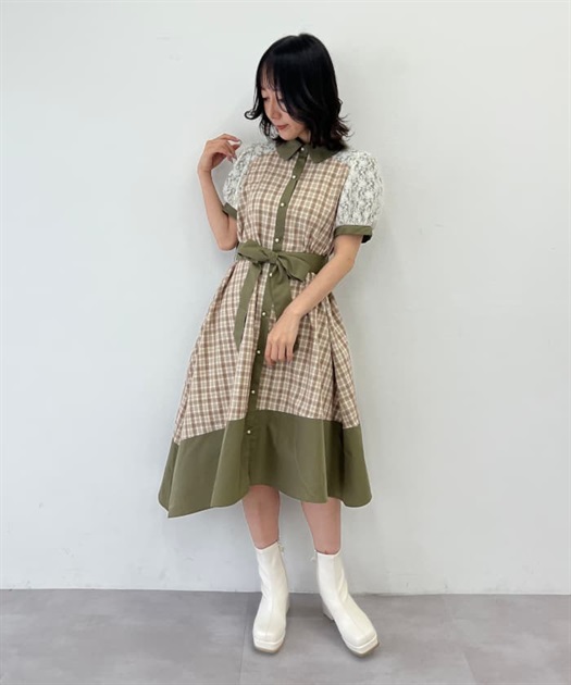 チェックバイカラーシャツワンピース | outlet | axes femme