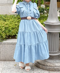 リボンショルダーデニムワンピース(ウォッシュ-M)