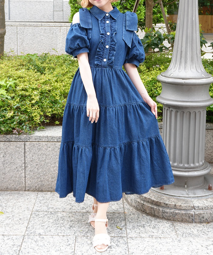 リボンショルダーデニムワンピース【二次予約】 | axes femme 公式