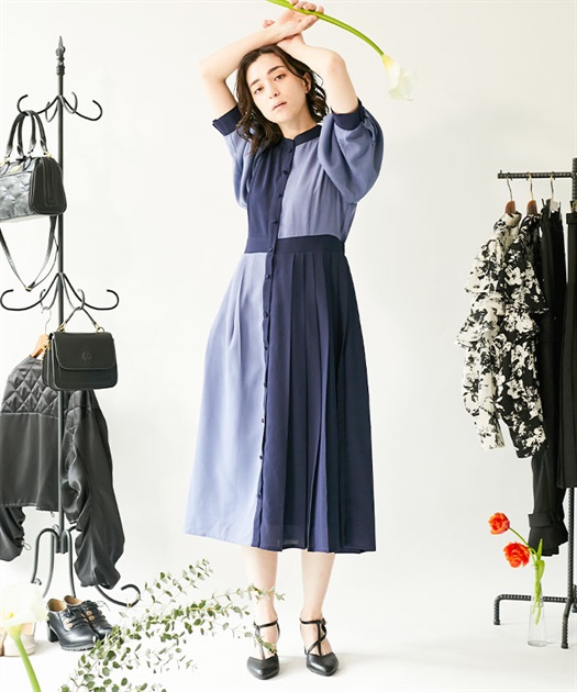 バイカラープリーツワンピース | outlet | axes femme online shop バイカラープリーツワンピース | outlet | axes femme online shop