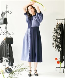 バイカラープリーツワンピース | outlet | axes femme online shop バイカラープリーツワンピース | outlet | axes femme online shop