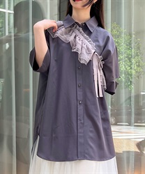 チュールフリルカラー付シャツ【期間限定価格】(チャコール-F)