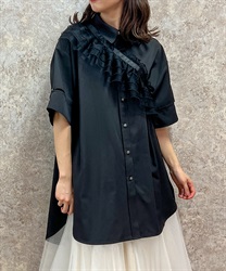 チュールフリルカラー付シャツ【期間限定価格】(黒-F)