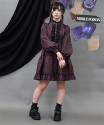 チェックフリルシャツワンピース(ピンク-M)