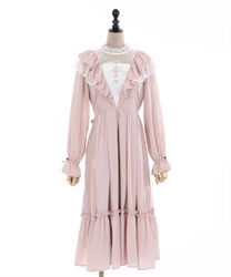 pinkysovシフォンワンピース シフォンパフスリーブシャーリングロングワンピース