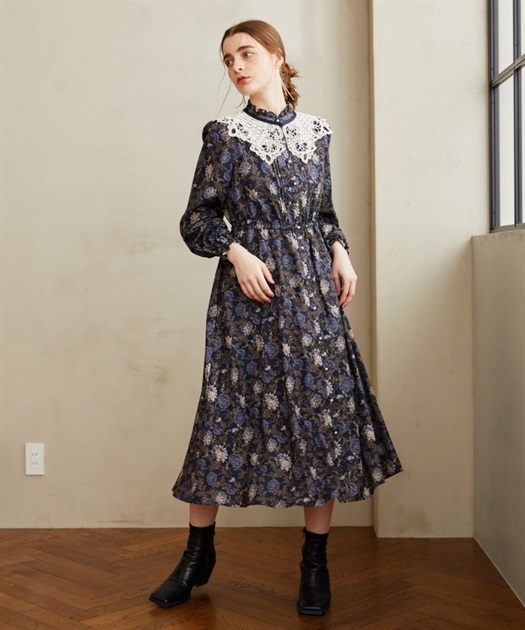 レース襟付き花柄ワンピース | outlet | axes femme online shop レース襟付き花柄ワンピース | outlet | axes femme online shop