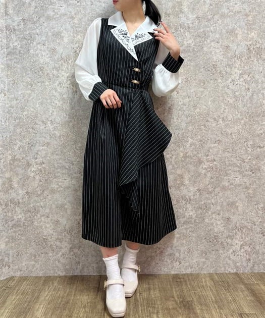 襟刺繍ストライプワンピース | outlet | axes femme online shop 襟刺繍ストライプワンピース | outlet | axes femme online shop