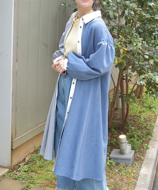 ストライプ配色切替シャツワンピース | レディース服 ストライプ配色切替シャツワンピース | レディース服