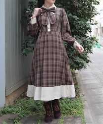バイカラーチェックワンピース(Ｄブラウン-F)