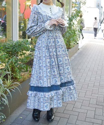 ローズ・ステンドグラスワンピース(ブルー-M)