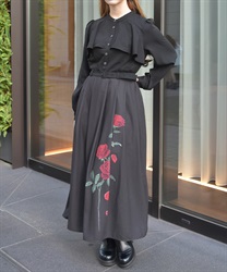 ローズプリントワンピース【期間限定価格】(黒-M)