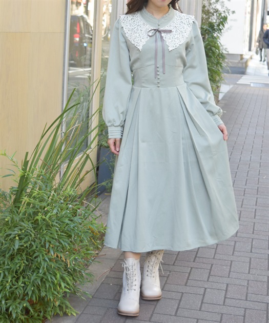 付け襟付ハイウエストワンピース