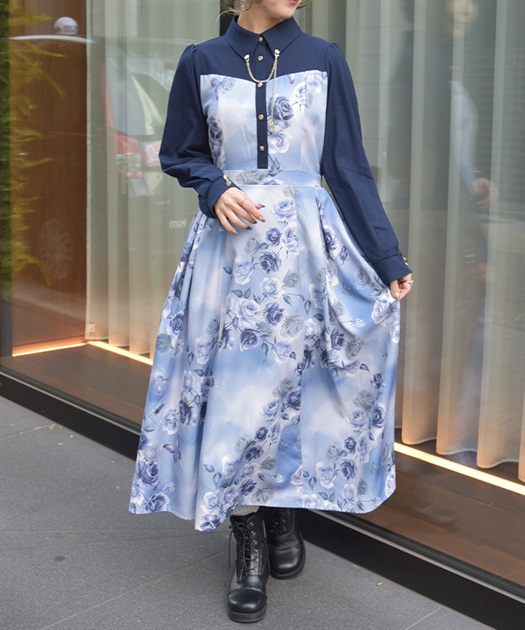 チェーン付アートローズ柄ワンピース | axes femme | axes femme