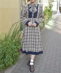 チェック切替シャツワンピース【期間限定価格】(ベージュ-M)