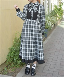 チェック切替シャツワンピース【期間限定価格】(黒-M)