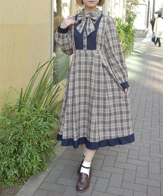 チェック切替シャツワンピース