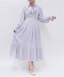 ミモザ×ラベンダー柄ワンピース(ラベンダー-F)