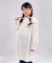 Ｗリボンニットチュニックワンピース(生成り-120cm)