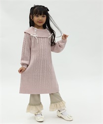 Ｗリボンニットチュニックワンピース(ピンク-120cm)
