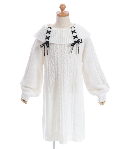 Ｗリボンニットチュニックワンピース