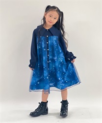 スターリーチュール長袖ワンピース(紺-120cm)