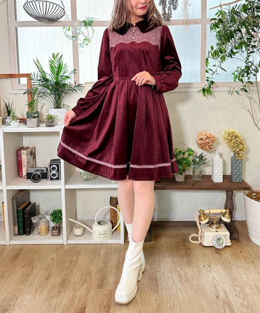 レースデザインベロアワンピース | outlet | axes femme online shop レースデザインベロアワンピース | outlet | axes femme online shop