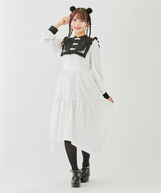 チャイナボタン刺繍襟付ワンピース | outlet | axes femme チャイナボタン刺繍襟付ワンピース | outlet | axes femme