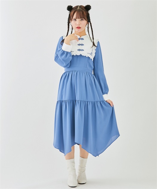 チャイナボタン刺繍襟付ワンピース | outlet | axes femme チャイナボタン刺繍襟付ワンピース | outlet | axes femme