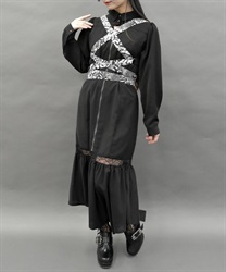 スネークベルトロングワンピース【2点10%OFF対象商品】(黒-M)