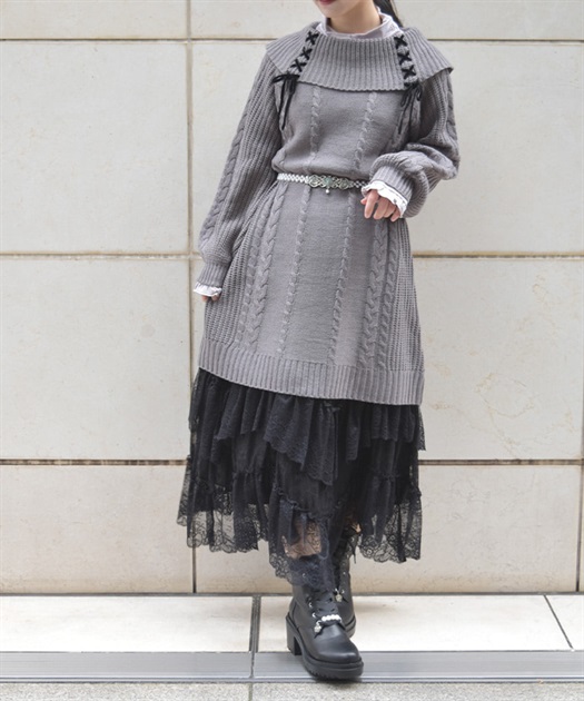 W編み上げニットチュニック | outlet | axes femme online shop W編み上げニットチュニック | outlet | axes femme online shop