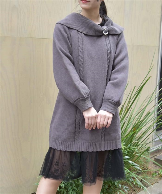 リボン襟ニットミニワンピ【10%OFF対象商品】 | axes femme リボン襟ニットミニワンピ【10%OFF対象商品】 | axes femme