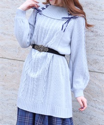 レースアップニットチュニック(グレー-F)